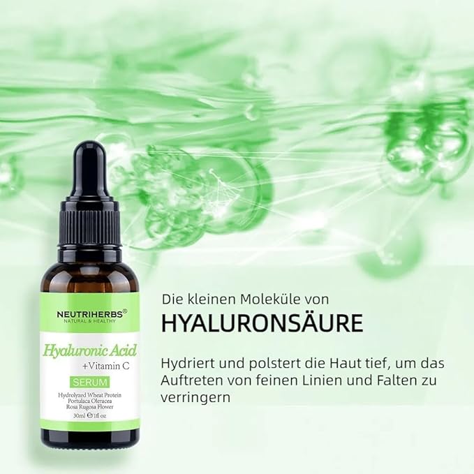 Neutriherbs Hyaluronic Acid Serum, Lightweight/Rapidly Hydrate Skin, Daily Facial Serum Improve Oily, Dehydrated, Acne-Prone Skin - 30ml / 1fl Oz