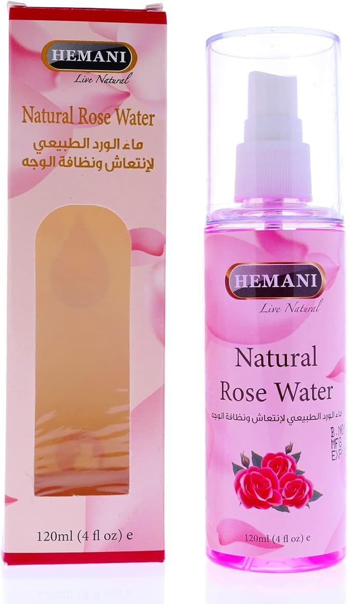 Hemani Rose Water Spray with Box 120mL (4.1 FL OZ) - All Natural Toner and Refreshing Face Mist