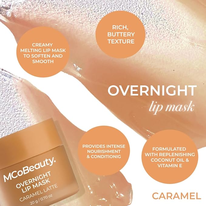 MCoBeauty - Double Duty Lip Mask - Contains Coconut Oil and Vitamin E Lip Balm for Day or Overnight Mask - Caramel Latte Scent - Skin Care and Makeup Accessories - - 15g