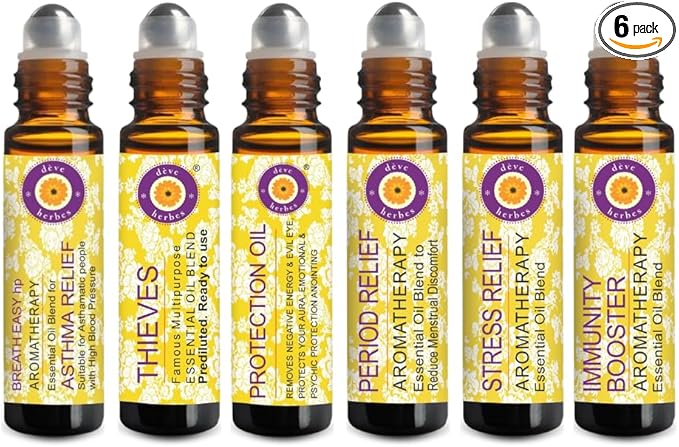 Deve Herbes Kit of Pure Aromatherapy Essential Oil Blends Roll On (Pack of Six) 10mlX6