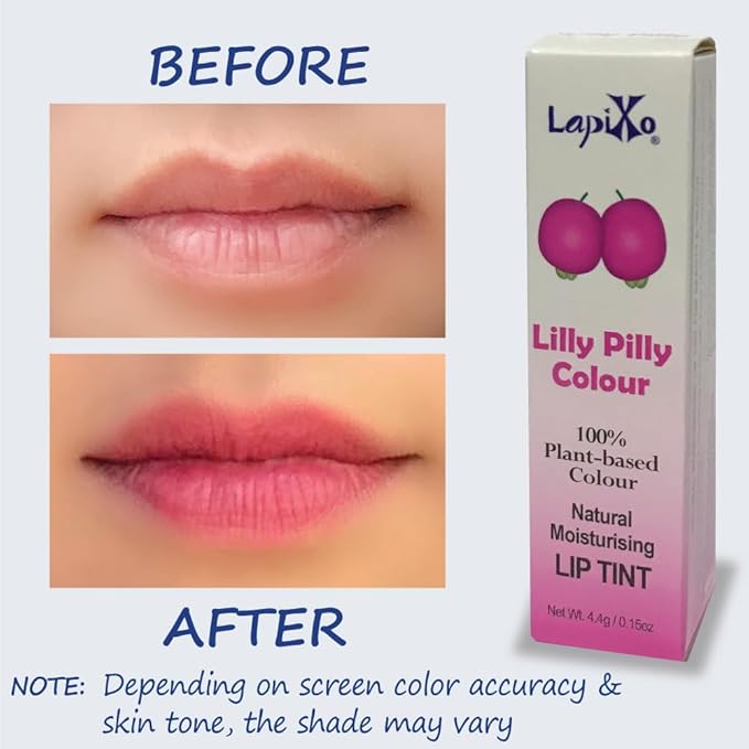 100% Plant-based Color Lip Tint, Unique Formula, Natural + Moisturizing | 2-in-1 | Non-Toxic, All Food Ingredients, Antioxidant-rich, Natural Matte Sheer, Buildable, 4.4g/0.15oz (Lilly Pilly color)