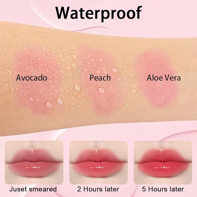evpct 3Pcs Aloe Vera Avocado Peach Tinted Lip Balms Tint Stain Lipstick for Women PH Color Changing Lipstick Balm Stain Gift Set Queen Girls Korean Mood Long Lasting Color Change Light Pink Lipsticks