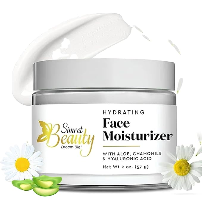Hydrating Face Moisturizer - Daily Face Cream with Hyaluronic Acid, Vitamin E & C, Chamomile & Aloe for Oily, Acne-Prone, and Sensitive Skin - Vegan, Cruelty-Free, 2 oz
