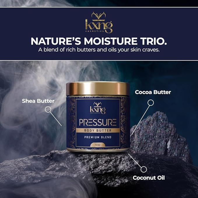 KXNG Cosmetics Natural Shea Body Butter – 4oz | Luxury Moisturizing Cream with Shea, Cocoa & Coconut Oil | Hydrating Body Butter for All Skin Types – Pressure