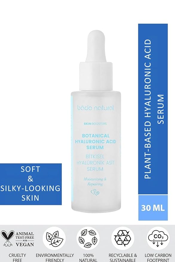 Bade Natural Plant-Based Hyaluronic Acid Face Serum with Cassia Extract – 3% Natural Hydrating & Revitalizing Formula – Anti-Aging for All Skin Types – 1 fl oz
