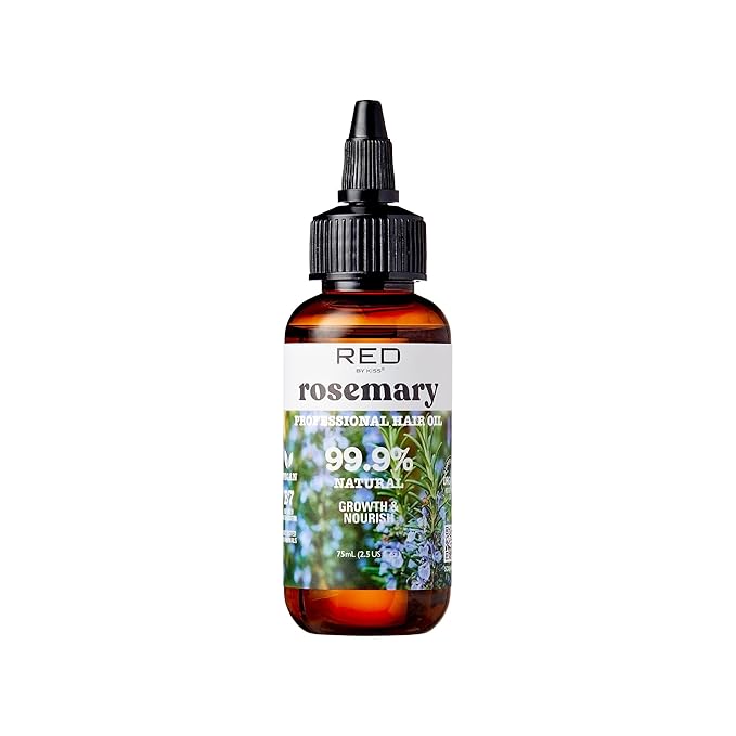 Red by Kiss Professional 99.9% Natural Hair Oil, Organic Vegan Oil Blend for Hair Growth & Nourish, Biotin Infused, Moisturize & Add Shine & Smooth (Rosemary, 2.5 Fl Oz)