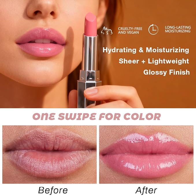 Pink Honey Lipstick Tinted Lip Balm - Shine Moisturizing Lipstick for Women, Natural Nourishing Hydrating Lip Gloss Stain for Dry Lips, Tint Sheer Lightweight Makeup, Vegan - 1Pc #02 Pink