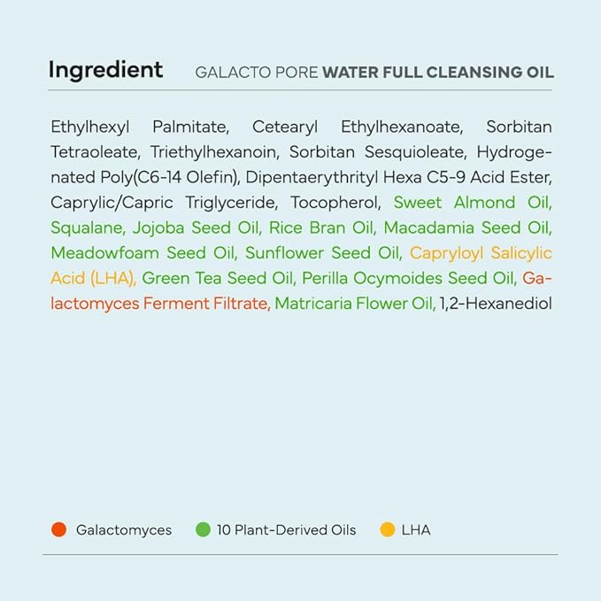 SAM'U Galacto Pore Water Full Cleansing Oil for Face, Korean Facial Cleanser & Makeup Remover with Galactomyces & Rice bran Oil, Non-Comedogenic, All Skin Types, 6.76 fl oz
