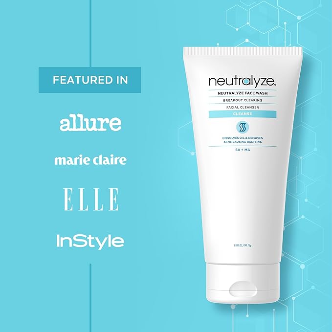 Neutralyze Moderate to Severe Acne Face Wash 2.0 - Maximum Strength 2% Mandelic Acid & 2% Salicylic Acid Facial Cleanser for Acne Prone Skin - Suitable for All Skin Types, Teens & Adults (5 FL OZ)