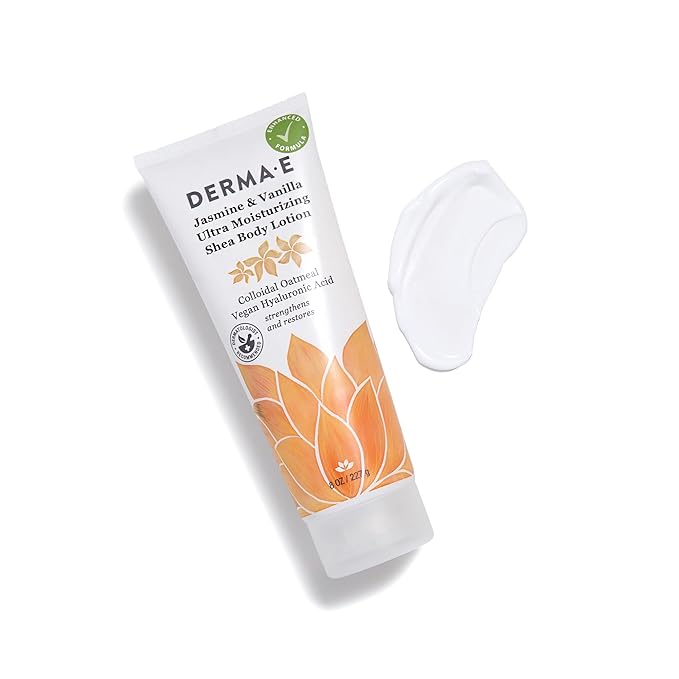 Derma E Jasmine and Vanilla Ultra Moisturizing Shea Body Lotion – Vegan Hyaluronic Acid and Vitamin E Moisturizer for Dry Skin – Cruelty Free Moisturizing Cream, 8 oz