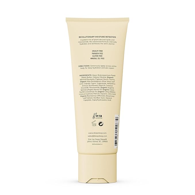 Deep Steep Body Lotion, Lemon Cream, 8 oz – Moisturizer with Coconut Oil, Shea Butter, Argan Oil, Aloe Vera & Niacinamide – Vegan, Clean Beauty, Daily Skin Hydration