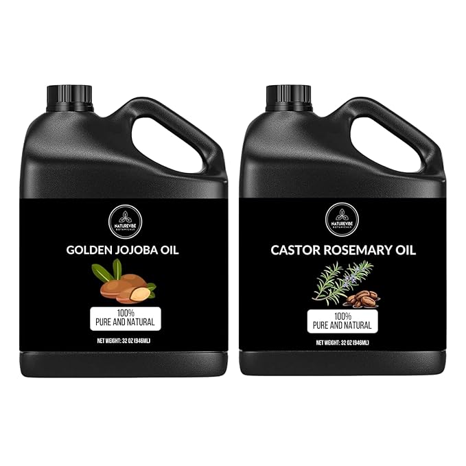 Naturevibe Botanicals Jojoba Oil 32oz and Castor Rosemary Oil 32oz | Oil Combo