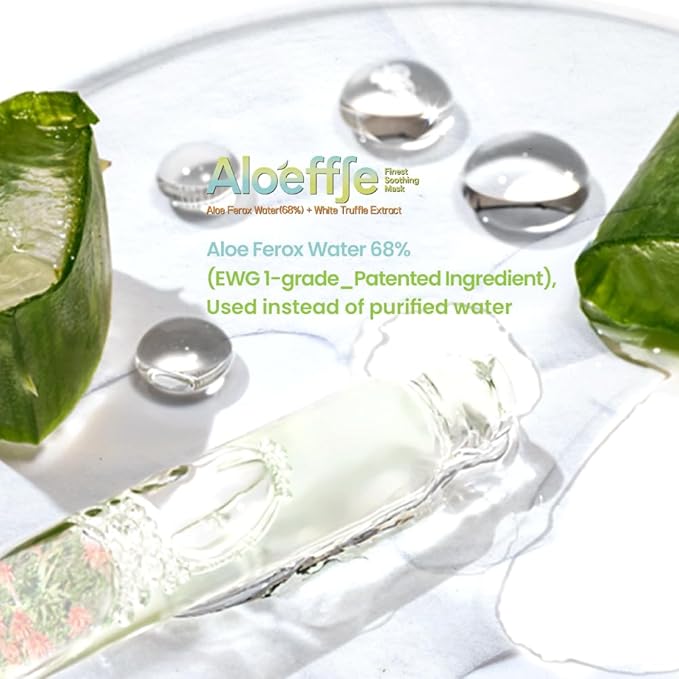 (68% EWG 1G Cape Aloe Water) Aloeffle Finest Soothing Premium Mask pack - Infused with White Truffle, Resveratrol & 4D Hyaluronic Acid - Professional Cooling Care for Stressed & Sensitive Skin