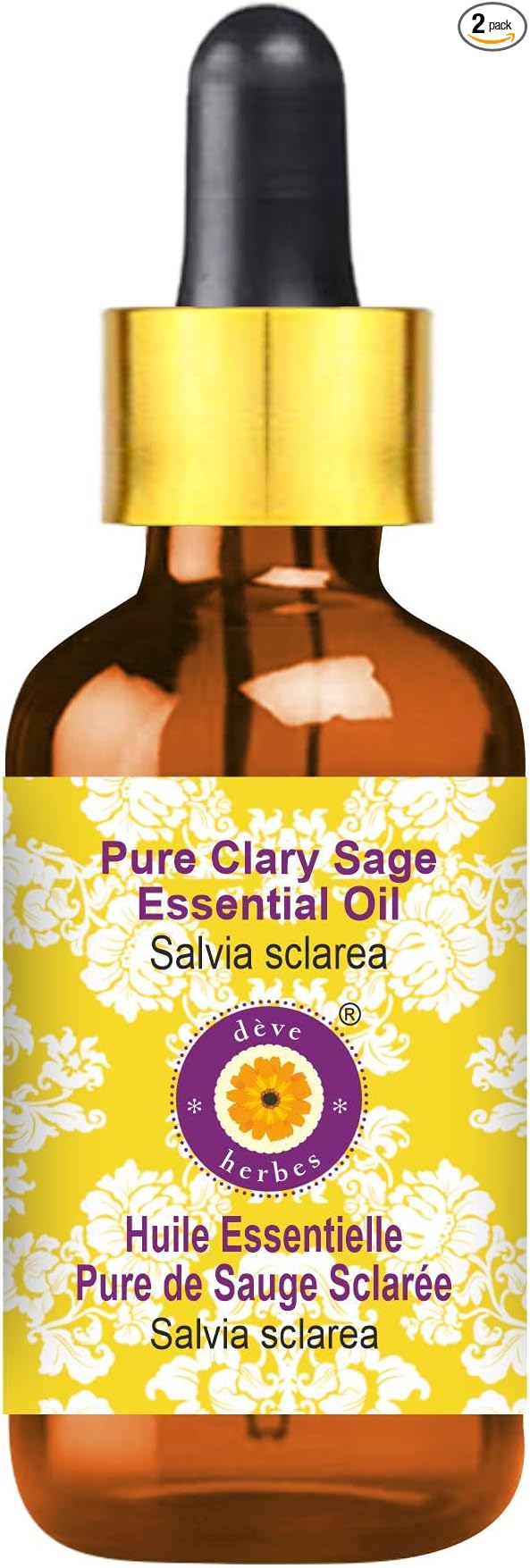 Deve Herbes Pure Clary Sage Essential Oil (Salvia sclarea) with Glass Dropper Steam Distilled 5ml (0.16 oz)