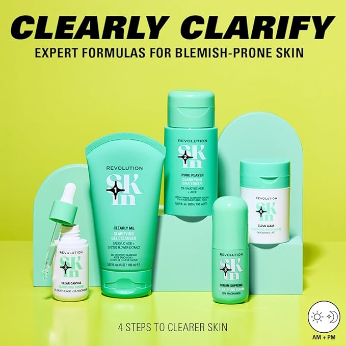 Revolution Skin, Clearly Me 2% Salicylic Acid Clarifying Cleansing Gel, Hydrating Face Wash for Blemish-Prone & Oily Skin, Vegan & Cruelty-Free, 11.69 fl oz