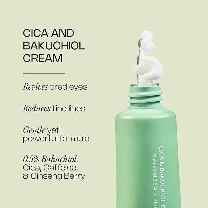 Meebak Eye Cream with Bakuchiol, Caffeine, and Cica – Anti-Aging Under Eye Treatment for Puffiness, Dark Circles, Fine Lines, and Wrinkles, Brightening Daily Eye Cream for Tired Eyes