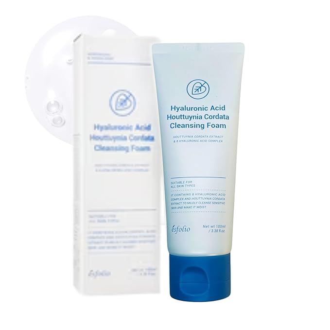 esfolio Hyaluronic Acid & Houttuynia Cordata Cleansing Foam – Gentle Daily Face Wash for Hydration & Clarity | Refreshing Korean Skincare Cleanser for All Skin Types (5.29oz-150ml)