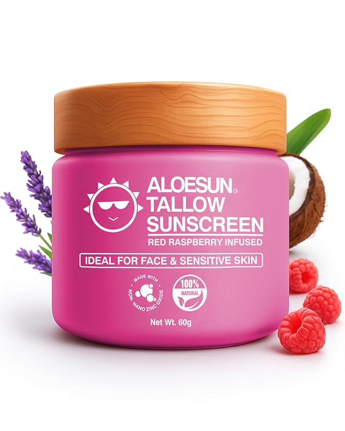 Organic Beef Tallow Sunscreen SPF 30 - Natural Sunblock Lotion for Face and Body with Non Nano Zinc Oxide Mineral Protection - Reef Safe Travel Size Tallow Moisturizer for Adult and Baby - 2.12 Oz
