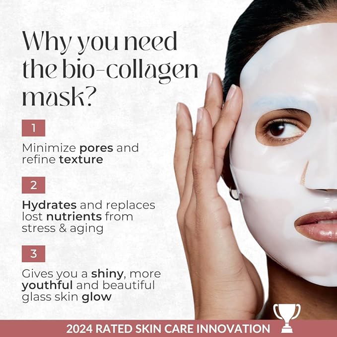 COCOBEAUTY Collagen Sheet Mask – Hydrating Korean Face Mask for Fine Lines & Anti-Aging, Deep Moisture, Radiant Skin Boost, Bio-Collagen Facial Masks (4 Pack)
