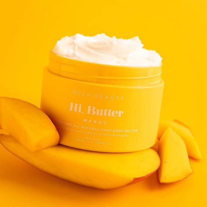 NCLA Beauty Hi Butter All Natural Body Butter - Body Moisturizer with Sunflower Oil and Shea, Cocoa, Mango Extracts - Mango Vanilla - 6.8 oz