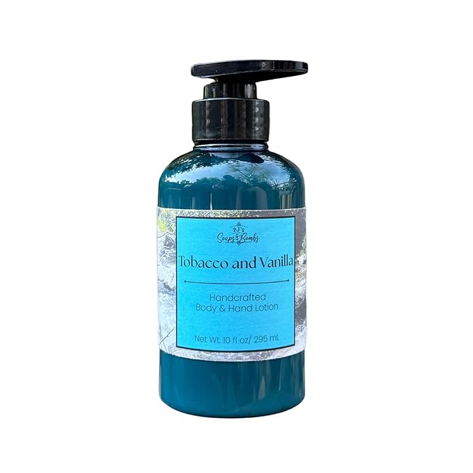 PJ's Tobacco and Vanilla Handcrafted Luxury Body Lotion – Moisturizing, Non-Greasy Skincare with Natural Ingredients, Paraben-Free & Cruelty-Free, 10 oz