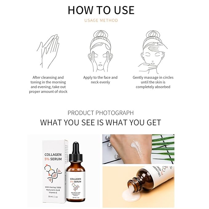 5% Collagen Serum, Anti Aging Serum for Women with Collagen and Matrixyl 3000 Skin Tightening, Helps Lift, Plump, & Firm Sagging Skin for Face 1 Fl Oz