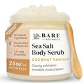 Bare Botanics Coconut Vanilla Body Scrub 24oz | Made in Madison, WI | All Natural Sea Salt Exfoliator w/ Skin Loving Moisturizers | Vegan & Cruelty Free | Gift Ready Packaging w/ a Cute Wooden Spoon