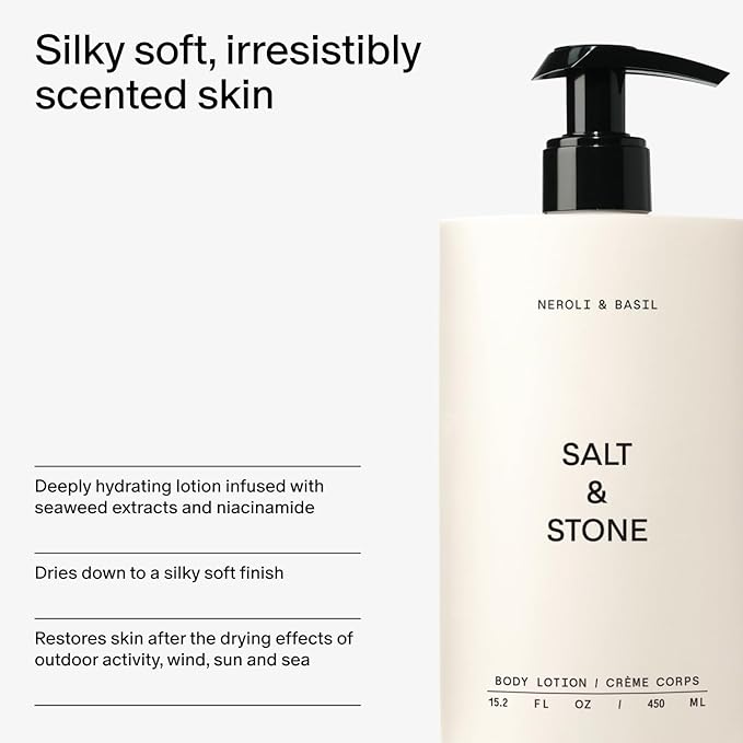 Salt & Stone Body Lotion for Women & Men | Neroli & Basil | Hydrates, Nourishes & Softens Skin | Restores Dry Skin | Fast-Absorbing | Cruelty-Free & Vegan | 15.2 fl oz
