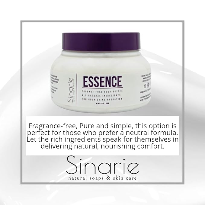 Sinarie Coconut-Free Body Butter – Ultra-Nourishing Moisturizer with Mango Butter, Avocado Oil & Jojoba Oil – Hydrating & Non-Greasy Lotion for Sensitive Skin (8 oz., Essence (fragrance-free))
