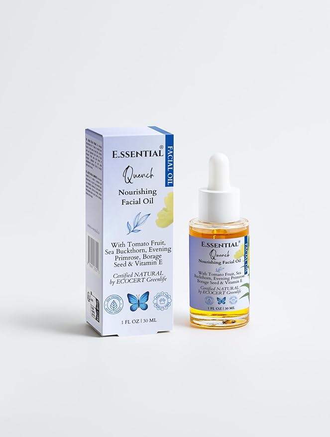 E.ssential Quench Nourishing Facial Oil, 1 fl oz, suitable for all skin types, with vitamins and antioxidants, improves texture and promotes youthful glow