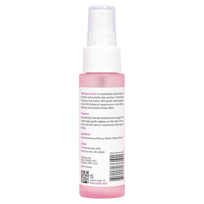 Well's Oil Rosewater Face & Hair Mist Spray (2 fl oz / 59 mL) | 4-Pack | Floral Rosewater Hydrosol | Alcohol-Free