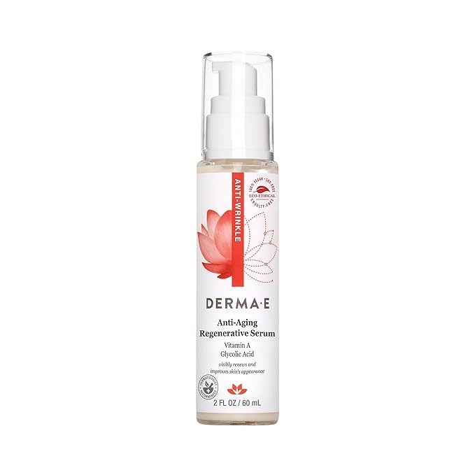 DERMA E Anti-Aging Regenerative Serum – Hydrating Day and Night Serum – Skin Renewing with Glycolic Acid and Vitamin A – Advanced Facial Skin Care Treatment, 2 fl oz