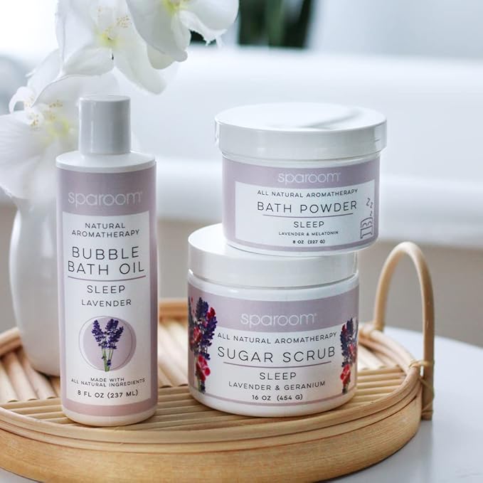 SpaRoom All Natural Aromatherapy Shea Butter and Raw Sugar Hydrating and Exfoliating Body Scrub, 16 oz, Sleep- Lavender and Geranium Essential Oils