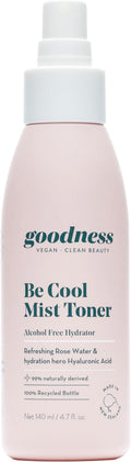 Goodness Be Cool Mist Toner – Hydrating Face Mist with Hyaluronic Acid & Rose Water – Alcohol Free Facial Spray for Dry Skin – 4.7 fl oz