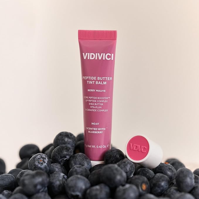 VIDIVICI Peptide Butter Tint Balm | 10 Color Variants, Moisturizing Lip Tint with Melting Peptide Complex™ & Sheer Tinted Glow - 07 BERRY MAUVE (12g, 0.42Oz)