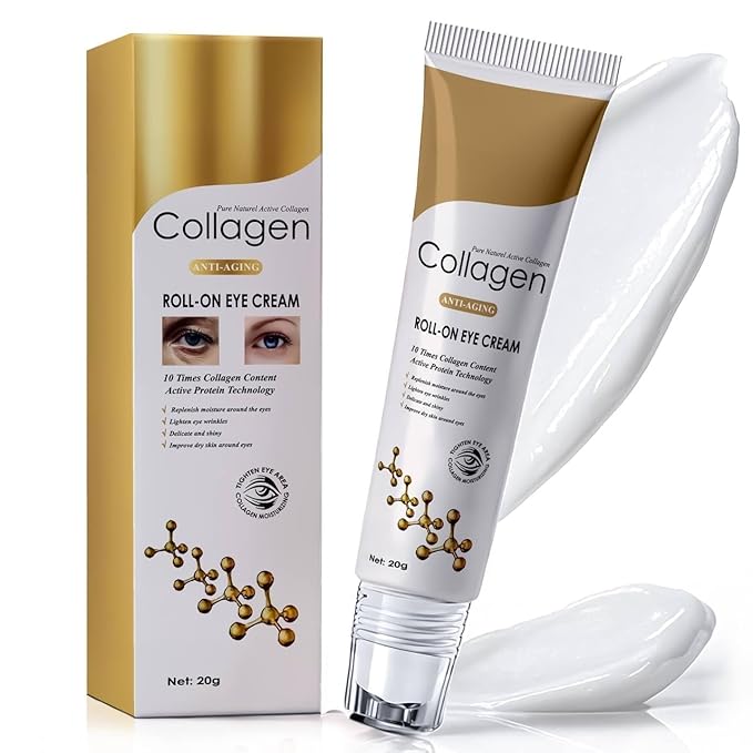 Age Correcting Eye Cream, Anti-Aging Hyaluronic Acid, Collagen & Caffeine Reduce Wrinkles, Dark Circles & Under Eye Puffiness, Lift, Firm & Brighten Eyes, Ice Roller For Under Eye Bags And Puffy Eyes