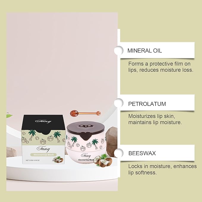 Lip Mask for Overnight Repair - Hydrating Lip Sleeping Mask with Vitamin E & Coconut Extract - Moisturizing Lip Balm Pack for Dry Lips, Non-Sticky Honeybalm Formula (Coconut)