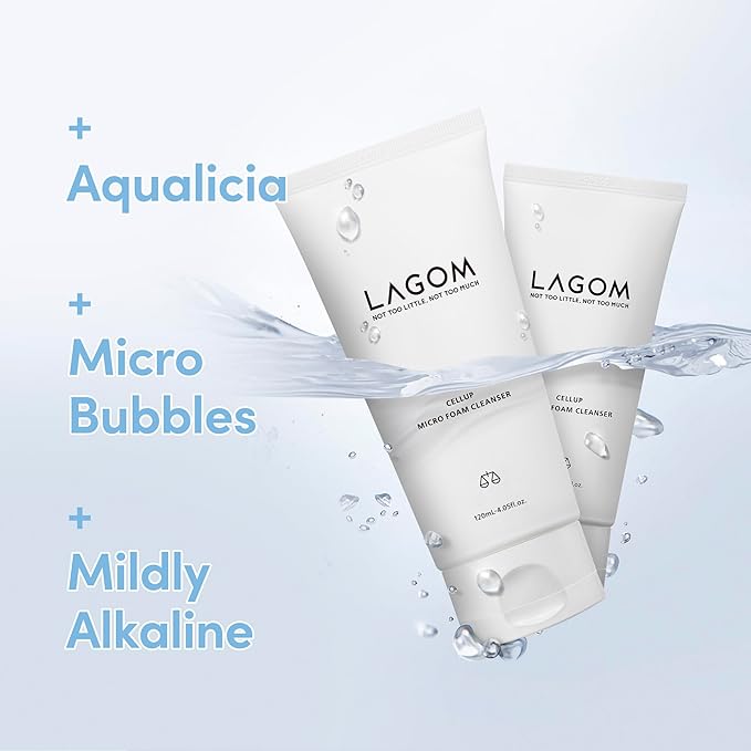 LAGOM Cellup Micro Foam Cleanser, Hydrating Deep Cleansing Face Wash, Korean Makeup Remover, Dense Soft Micro Bubbles, Ultra Fine Dust Removal 4.05 Fl Oz