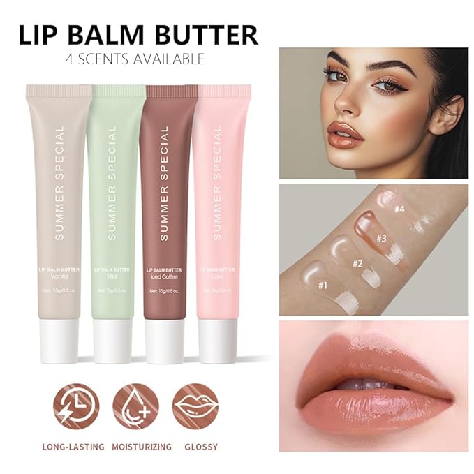 Summer Special Butter Lip Balm – Ultra-Hydrating Lip Care with Shea Butter & Olive Oil,Soothes Dry Lips with Natural Tint & Gloss Effect,Lip Plumper Moisture & Light Lip Stain Finish #1 Vanilla