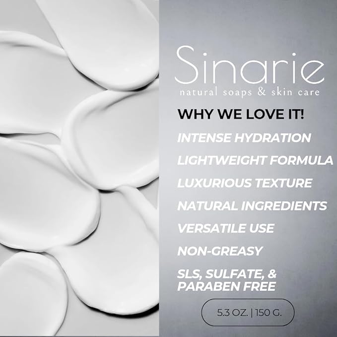 Sinarie Coconut-Free Body Butter | Luxurious Hydration with Shorea Butter, Evening Primrose Oil, Argan & Moringa Oil | Non-Greasy, Natural Ingredients | For Sensitive Skin (5.3 oz., Pure Essence)