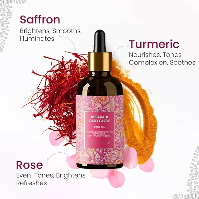 iYURA Kesaradi Face Oil - Rich in Saffron | 100% Natural | For Visibly Brighter Skin - Ayurvedic Face Moisturizer for Dull, Dry, Sensitive Skin; 1.69 fl oz
