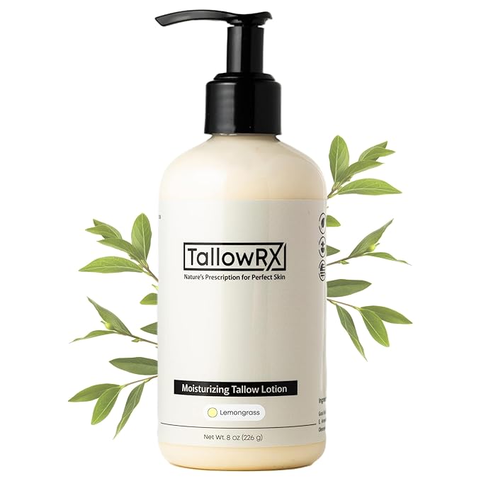 TALLOWRX Tallow Body Lotion – 100% Grass-Fed Beef Tallow for Skin, Face & Body – Pure & Organic Moisturizer with Jojoba Oil, Vitamin E (8 Fl Oz, Lemongrass)