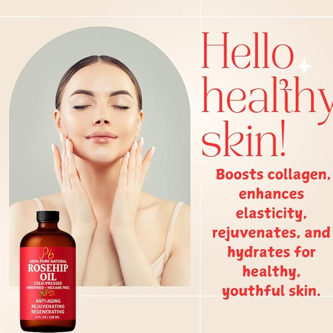 Pomberries Rosehip Seed Oil – Cold-Pressed & Unrefined, Rosehip Oil for Face, Skin & Hair – Rose Hip oil for Scars, Wrinkles, Stretch Marks, Daily Hydration & Gua Sha Massage, 4 fl oz