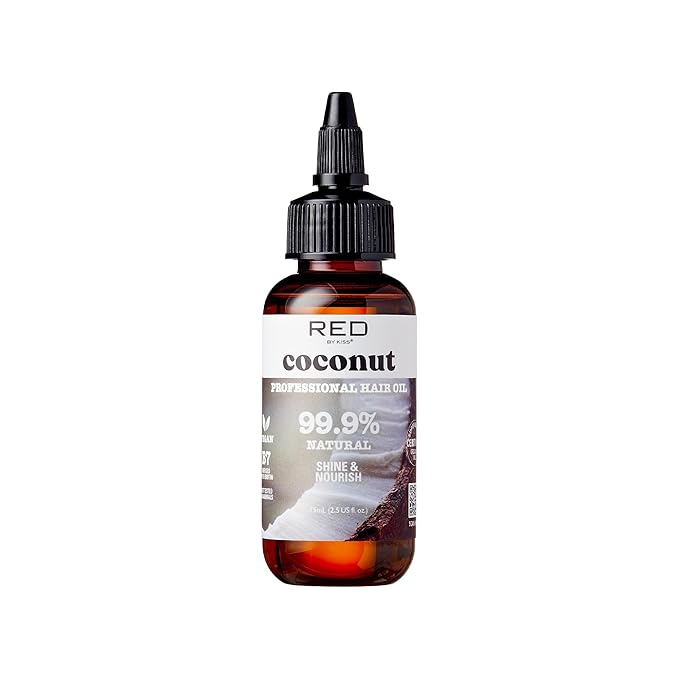 Red by Kiss Professional 99.9% Natural Hair Oil, Organic Vegan Oil Blend for Shine & Nourish Hair, Biotin Infused, Moisturize Hydration & Smooth Hair (Coconut, 2.5 Fl Oz)