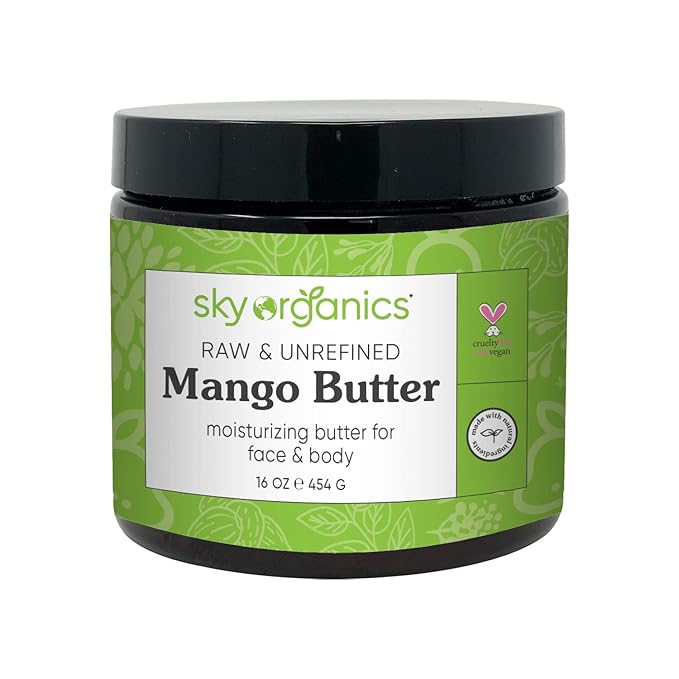 Sky Organics Mango Butter for Body & Face, 100% Raw and Unrefined Nourishing Butter for Light, Daily Hydration and Promotes Soft, Smooth, Heathy-Looking Skin, Suitable for Normal to Dry Skin, 16 Oz