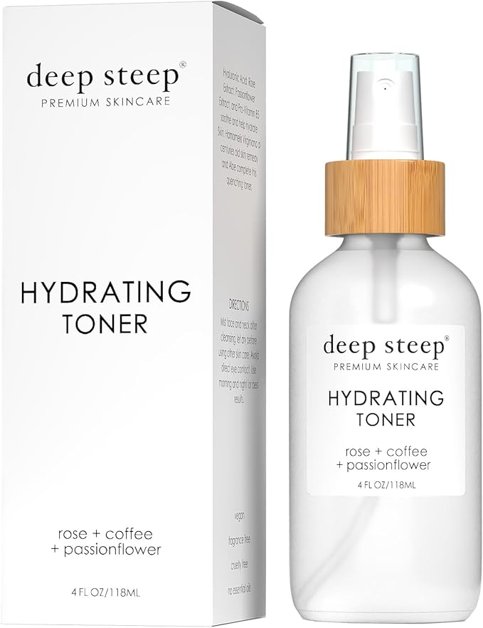 Deep Steep Hydrating Toner, 4 oz – Cooling Facial Mist with Witch Hazel, Rose Water, Hyaluronic Acid, Aloe Vera & Glycerin – Vegan, Clean Beauty Skincare, Hydrated & Balanced Skin
