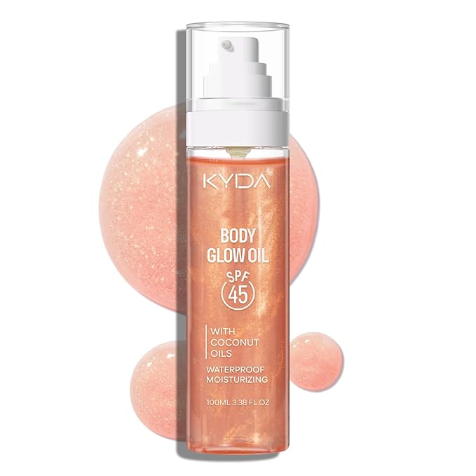 KYDA Travel Size Sunscreen,SPF 45 Sunscreen Spf Body Oil with Gold Mica, Sun-kissed Glow Skin Illuminator, Moisturizing Coconuts Summer Sunscreen, Water Resistant,3.38 fl oz, ROSE