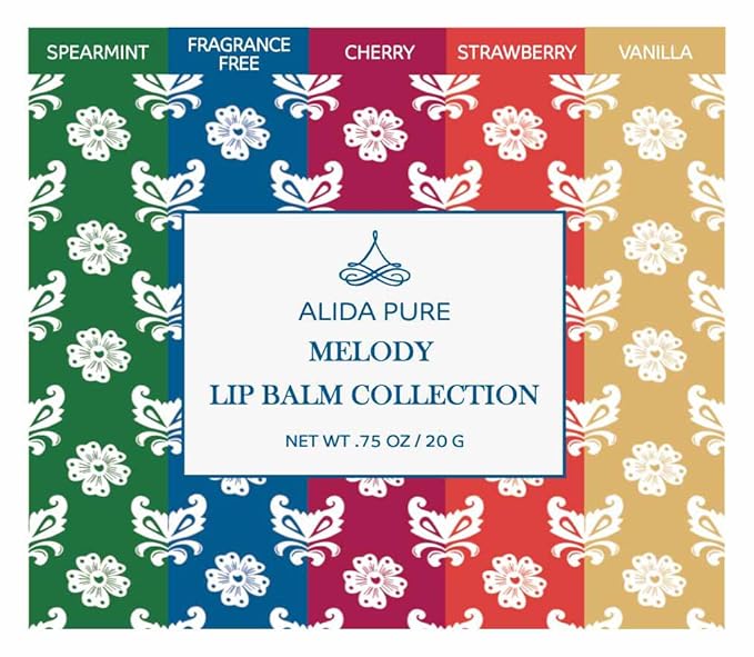 Melody Lip Balm Collection, Vegan Set, Beeswax Free, with Organic Jojoba and Avocado Oil, Vitamin E, Natural Moisturizer for Dry, Chapped Lips, 5 Tube Set