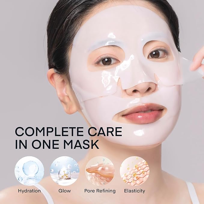 TEREZ & HONOR Korean Collagen Mask Set - 3-Piece Bundle with 4ea Bio-Collagen Face Masks, 100 ml Night Wrapping Peel-Off Mask & 60 pcs Eye Patches for Deep Hydrating, Firming & Glass Like Glow