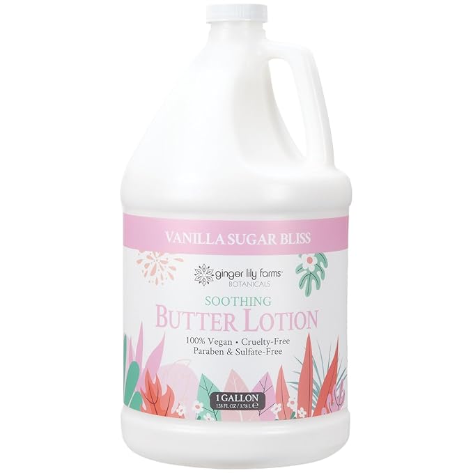 Ginger Lily Farms Botanicals Soothing Butter Lotion for Dry Skin, 100% Vegan & Cruelty-Free, Vanilla Sugar Bliss Scent, 1 Gallon (128 fl oz) Refill